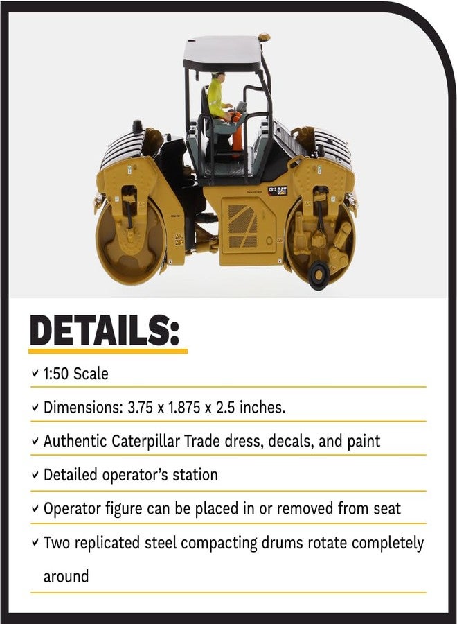 Diecast Masters CAT Caterpillar CB-13 Tandem Vibratory Roller with ROPS and Operator High Line Series 1/50 Diecast Model by Diecast Masters 85594 - Image 4
